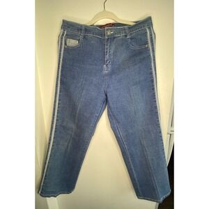 Solo‎ Jeans Womens Size 12 Medium Wash Straight Leg Side Stripe Denim Blue Pants